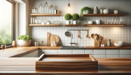 Fototapeta na wymiar Contemporary Kitchen Elegance - Natural Wood and Modern Design.