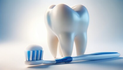 Fototapeta na wymiar Dental Care Dynamic - Playful Teeth and Toothbrush Scene.