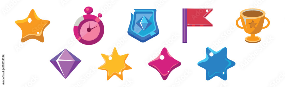 Poster game interface icon and design element vector set