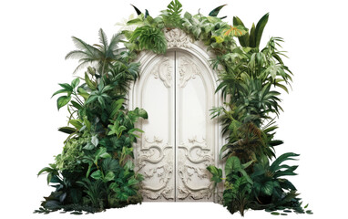 Botanical Bliss Door With White Color Isolated On a Clear Surface or PNG Transparent Background.