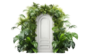 Botanical Bliss Door With Leaves Isolated On a Clear Surface or PNG Transparent Background. - obrazy, fototapety, plakaty