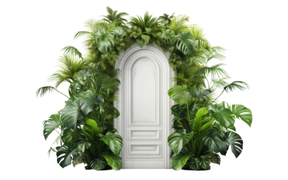 Botanical Bliss Door With Leaves Isolated On a Clear Surface or PNG Transparent Background.