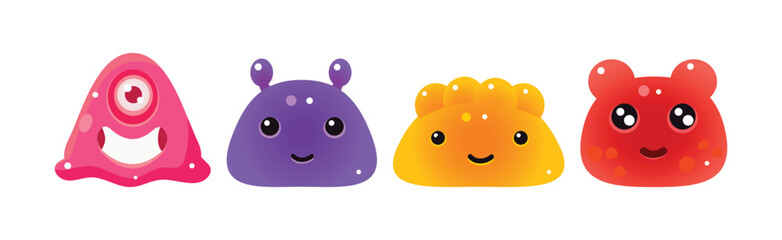 Cute Colorful Jelly Monster and Funny Aliens Vector Set