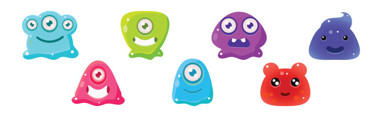 Cute Colorful Jelly Monster and Funny Aliens Vector Set