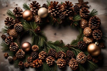Fototapeta na wymiar christmas wreath on a wooden background
