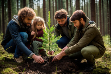 family planting tree in the forest