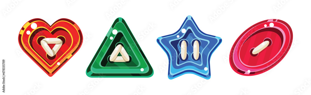Poster glossy buttons of bright color and different shape vector set