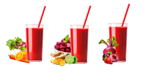 Red healthy detox smoothies over isolated transparent background