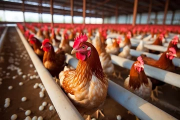 Rolgordijnen Chickens close-up on a chicken farm indoor © colnihko