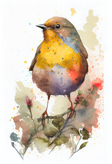Happy bird watercolor background. AI generated