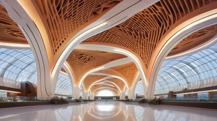 Astonishing interior of international airport hall. Generative AI image AIG30.