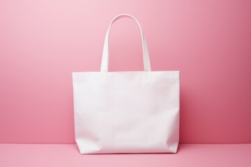Mock-up of a white bag with handles on a pink background