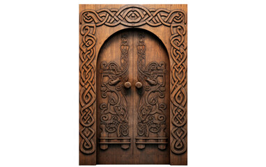 Long Celtic Carving Door Isolated On a Clear Surface or PNG Transparent Background. - obrazy, fototapety, plakaty