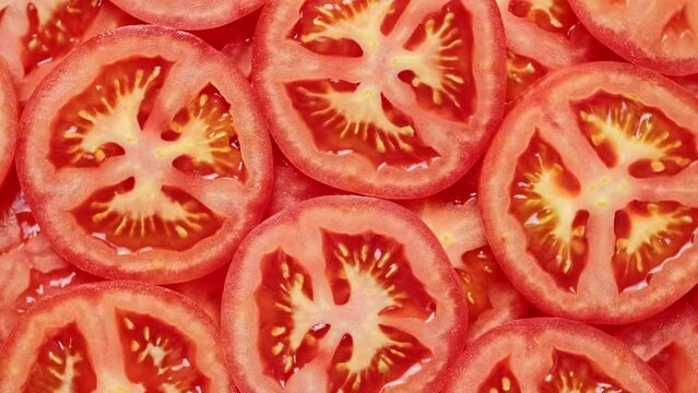 Sliced tomato as food background, stock video footage 4k