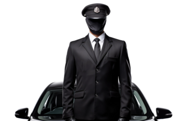 Chauffeur Uniform With Cap Isolated On a Clear Surface or PNG Transparent Background.