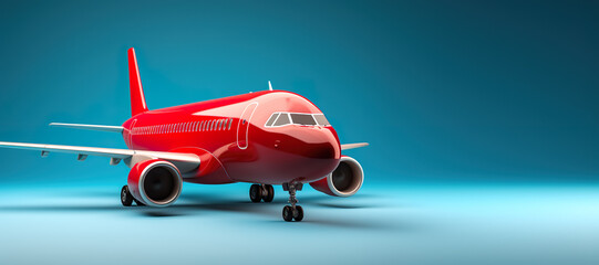 Obraz na płótnie Canvas Red Plane on blue background. Concept of travel, tourism, vacation, winter vacation, dream. Copy space.
