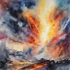 Fototapeta na wymiar romantic glorious storm of watercolor, intense, dynamic, stylized, colorful, detailed, high resolution