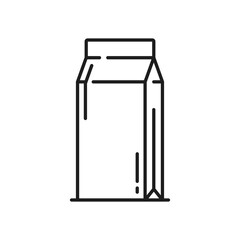Carton package of milk, paper juice box mockup isolated outline icon. Vector blank container for dairy food product, packet for beverages