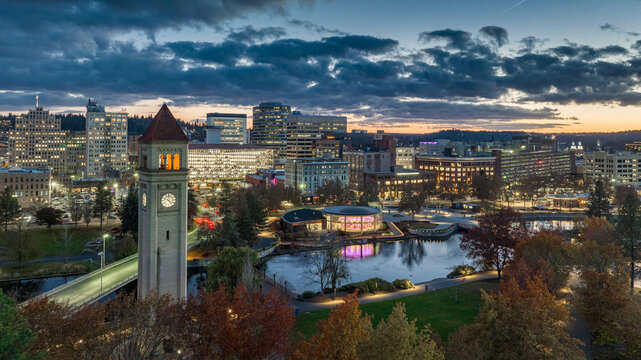 spokane sunset downtown tower main street