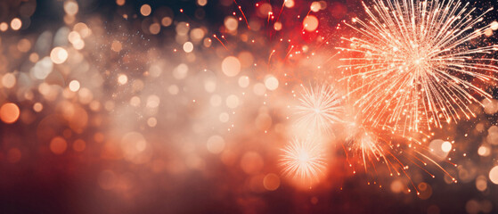 Colorful fireworks with bokeh background for New Year celebration. - obrazy, fototapety, plakaty
