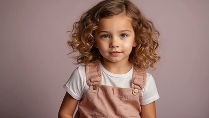 Bright and Adorable: Closeup Portrait of a Little Blonde Girl Posing Happily in Studio Photography