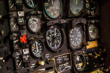 Cockpit of an airplane. - obrazy, fototapety, plakaty