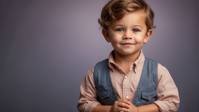 Adorable Model Kid: Studio Portrait of a Happy Boy Posing with Innocence and a Bright Smile