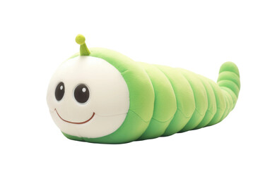 Green Crawling Caterpillar Plushie in Cute Face on a Clear Surface or PNG Transparent Background.