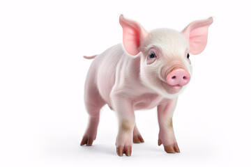 Naklejka premium An elated piglet, beaming, is alone on a pristine white backdrop.
