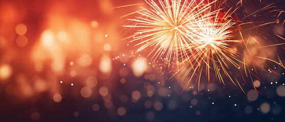 Colorful fireworks with bokeh background and space for text.