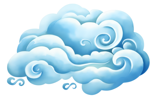 Chinese-style cloud. Cartoonish blue element with white accents. Perfect for Eastern touch design. cozy and traditional. Great for web ads decor or presentations. Watercolor isolated illustration