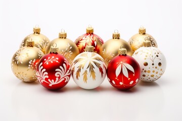 Set of red, white and gold christmas balls