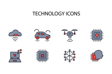 Technology icon set.vector.Editable stroke.linear style sign for use web design,logo.Symbol illustration.