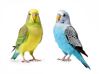 two parakeet portrait on isolated background - obrazy, fototapety, plakaty