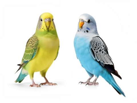 two parakeet portrait on isolated background
