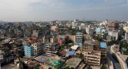 Fototapeta na wymiar A beautiful sunny view of chittagong city. Karnafuli river side. Top view of chittagong city,Bangladesh.