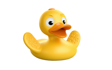 Doodle Duck in Yellow Color with Smiling Face on a Clear Surface or PNG Transparent Background.