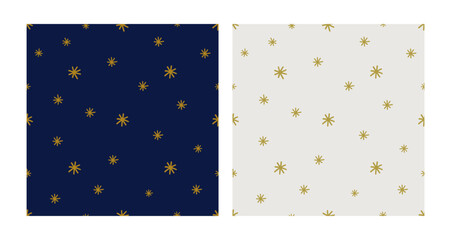 Fototapeta na wymiar Snowflakes pattern set. Festive ornament in retro style. Christmas simple seamless abstract texture