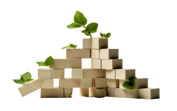 Eco Friendly Building Blocks for Constructions on a Clear Surface or PNG Transparent Background.