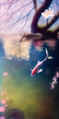Fish and vibrant closeup cherry blossoms. Ai  generated