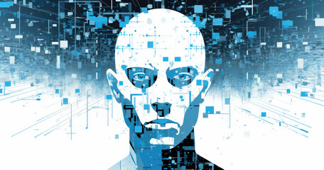 blue code technology futuristic AI digital cyberspace metaverse - by generative ai