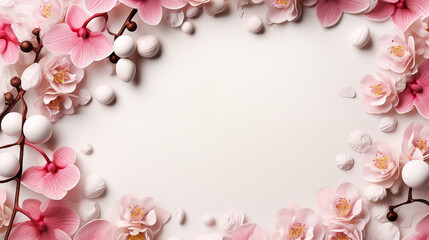 The square frame of a Pink Orchids vintage botanical