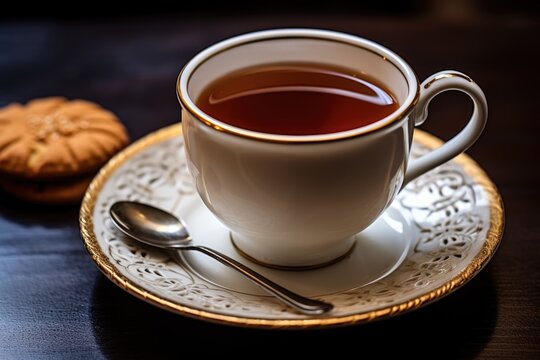 hot aromatic tea on wooden background. AI Generated