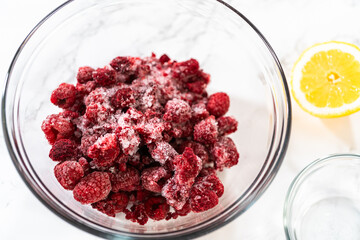 Raspberry Cake Filling-Measured Ingredients Await on Counter