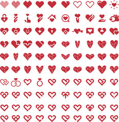 Set of hearts icon, heart drawn hand Valentine's Day