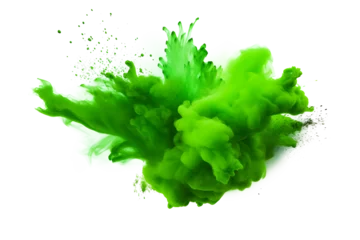 Zelfklevend Fotobehang Green paint splash explosion smoke cloud isolated on transparent background - © Prasanth