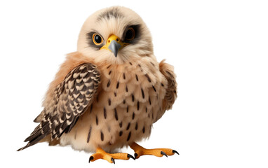 Falcon Plushie Sitting and Looking on a Side on a Clear Surface or PNG Transparent Background.
