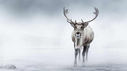 Portrait Of Reindeer in the Winter Mist Morning - Generative Ai