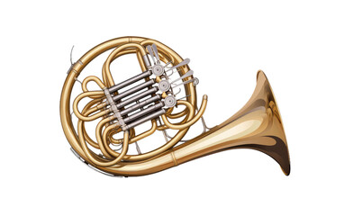 French Horn in Stunning Look on a Clear Surface or PNG Transparent Background.