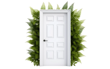 Frosty Fern Door Decorated with Flower on a Clear Surface or PNG Transparent Background.